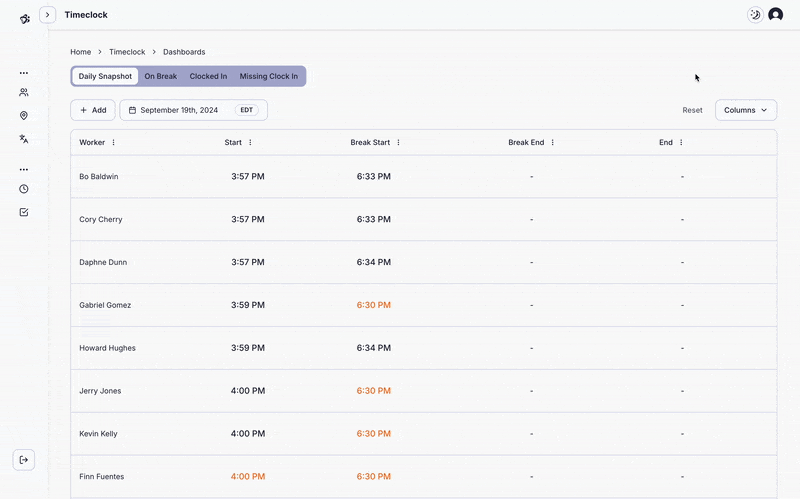 Timclock Layout Product Update | Editable Timeclock Dashboards on the Web